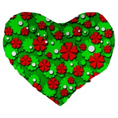 Xmas Flowers Large 19  Premium Flano Heart Shape Cushions