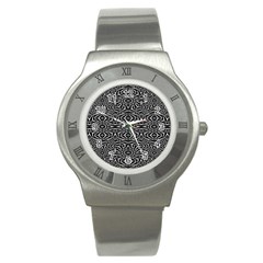 Black And White Tribal Pattern Stainless Steel Watch