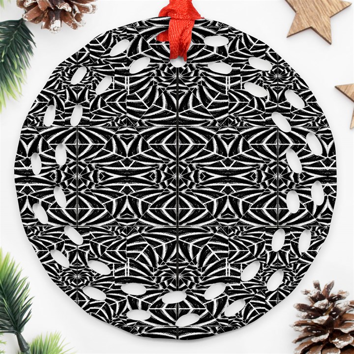 Black and White Tribal Pattern Round Filigree Ornament (2Side)