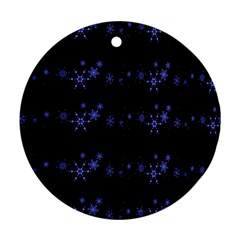 Xmas Elegant Blue Snowflakes Round Ornament (two Sides) 