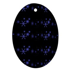 Xmas Elegant Blue Snowflakes Oval Ornament (two Sides)