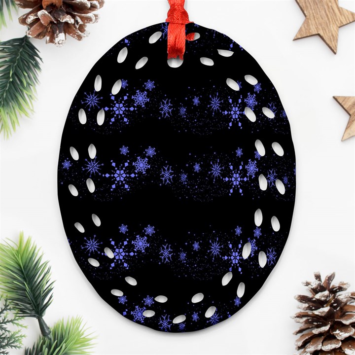 Xmas elegant blue snowflakes Ornament (Oval Filigree) 