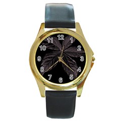 Pink Xray Flower Round Gold Metal Watch