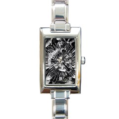 Black And White Passion Flower Passiflora  Rectangle Italian Charm Watch by yoursparklingshop