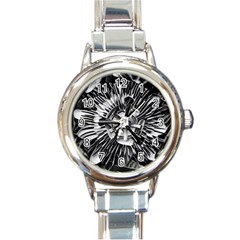 Black And White Passion Flower Passiflora  Round Italian Charm Watch