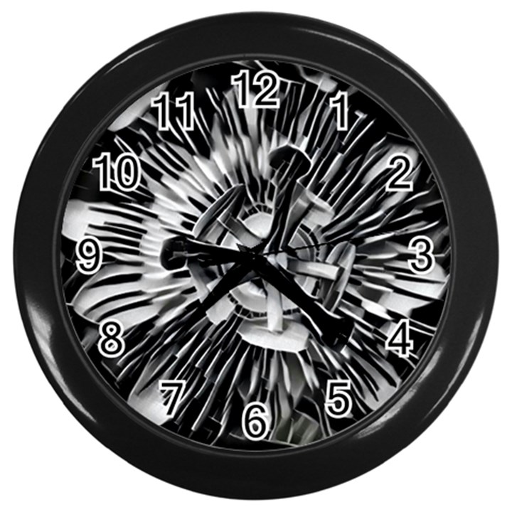 Black And White Passion Flower Passiflora  Wall Clocks (Black)