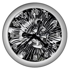 Black And White Passion Flower Passiflora  Wall Clocks (silver) 