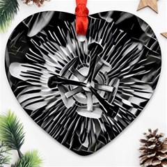 Black And White Passion Flower Passiflora  Heart Ornament (2 Sides)