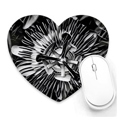 Black And White Passion Flower Passiflora  Heart Mousepads by yoursparklingshop