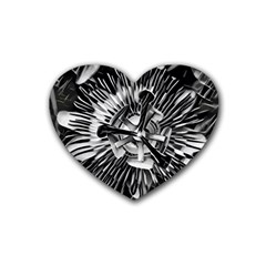 Black And White Passion Flower Passiflora  Rubber Coaster (heart) 