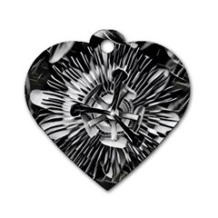 Black And White Passion Flower Passiflora  Dog Tag Heart (one Side)