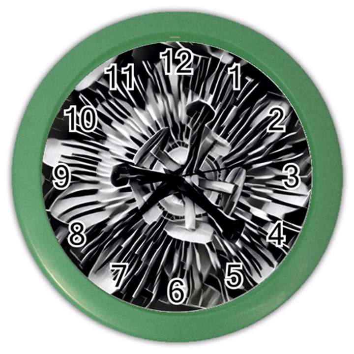 Black And White Passion Flower Passiflora  Color Wall Clocks