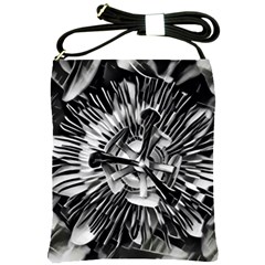 Black And White Passion Flower Passiflora  Shoulder Sling Bags by yoursparklingshop