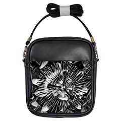 Black And White Passion Flower Passiflora  Girls Sling Bags by yoursparklingshop