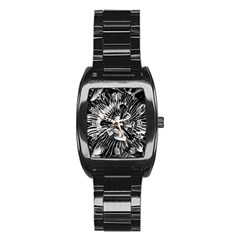 Black And White Passion Flower Passiflora  Stainless Steel Barrel Watch