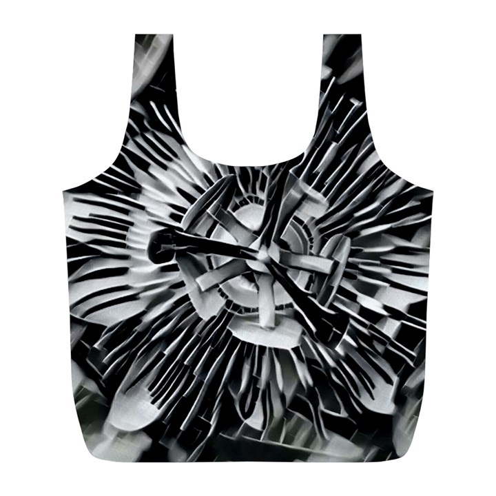 Black And White Passion Flower Passiflora  Full Print Recycle Bags (L) 