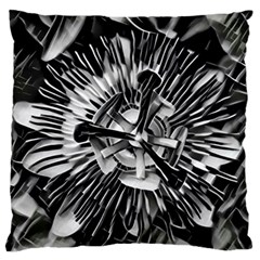 Black And White Passion Flower Passiflora  Large Flano Cushion Case (two Sides) by yoursparklingshop