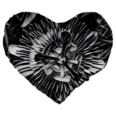 Black And White Passion Flower Passiflora  Large 19  Premium Flano Heart Shape Cushions