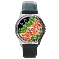 Decorative Flowers Round Metal Watch by Valentinaart