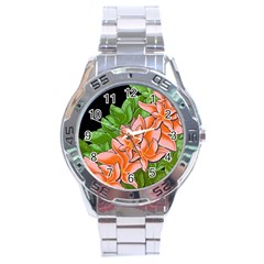 Decorative Flowers Stainless Steel Analogue Watch