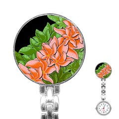 Decorative Flowers Stainless Steel Nurses Watch