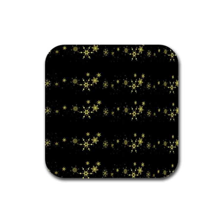 Yellow elegant Xmas snowflakes Rubber Square Coaster (4 pack) 