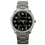 Yellow elegant Xmas snowflakes Sport Metal Watch Front