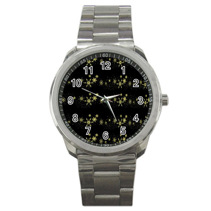 Yellow elegant Xmas snowflakes Sport Metal Watch