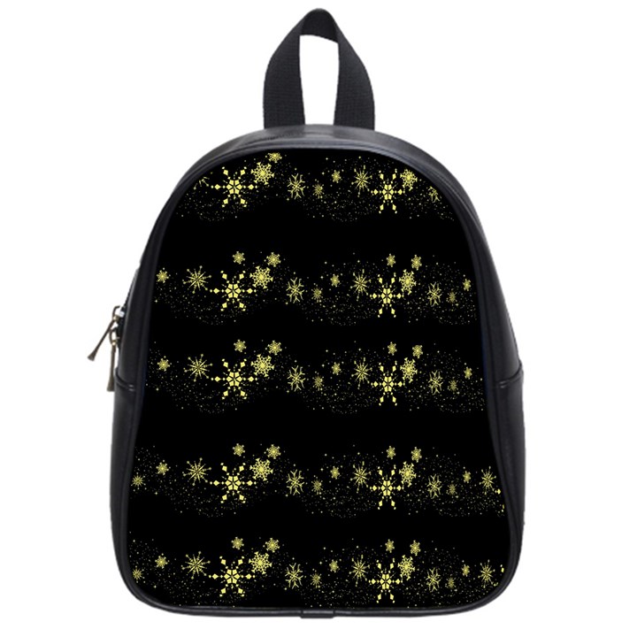 Yellow elegant Xmas snowflakes School Bags (Small) 