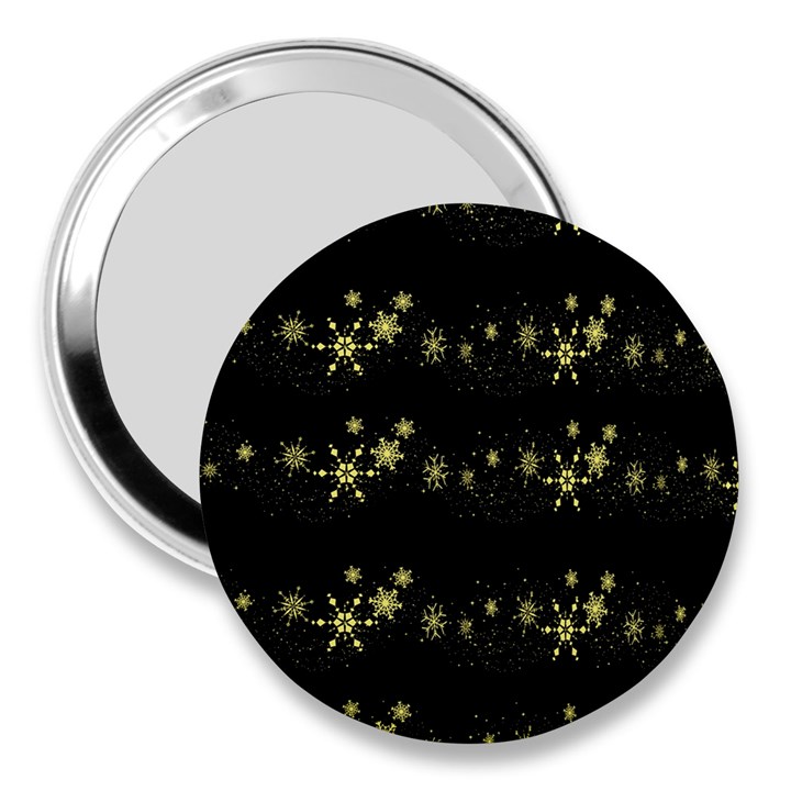 Yellow elegant Xmas snowflakes 3  Handbag Mirrors