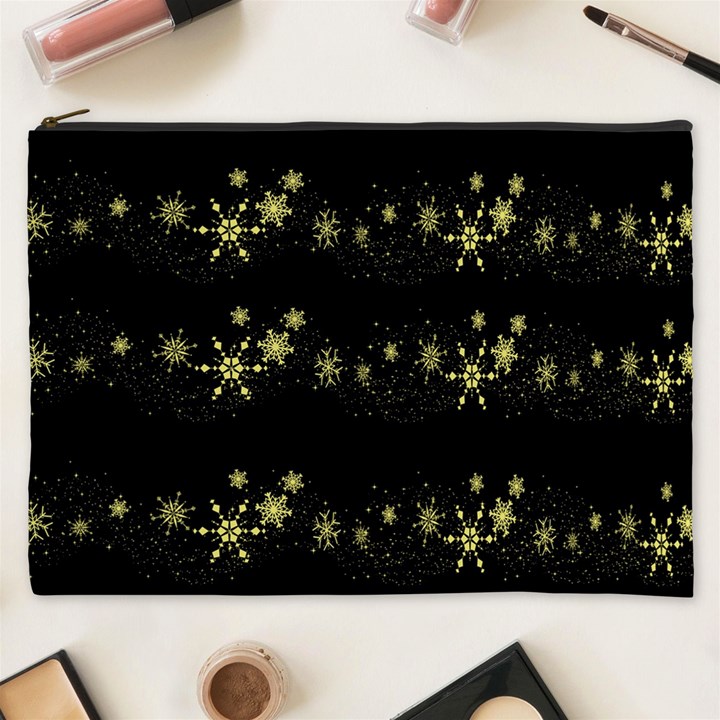 Yellow elegant Xmas snowflakes Cosmetic Bag (XXXL) 