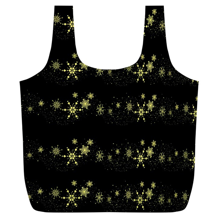 Yellow elegant Xmas snowflakes Full Print Recycle Bags (L) 