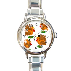 Thanksgiving Turkeys Round Italian Charm Watch by Valentinaart