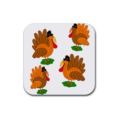 Thanksgiving Turkeys Rubber Coaster (square)  by Valentinaart