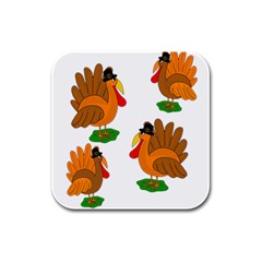 Thanksgiving Turkeys Rubber Square Coaster (4 Pack)  by Valentinaart