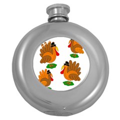 Thanksgiving Turkeys Round Hip Flask (5 Oz) by Valentinaart