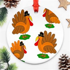 Thanksgiving Turkeys Round Ornament (two Sides) 