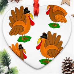 Thanksgiving Turkeys Heart Ornament (2 Sides) by Valentinaart