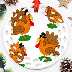 Thanksgiving Turkeys Round Filigree Ornament (2side)