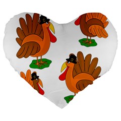 Thanksgiving Turkeys Large 19  Premium Heart Shape Cushions by Valentinaart