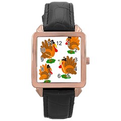 Thanksgiving Turkeys Rose Gold Leather Watch  by Valentinaart