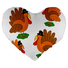 Thanksgiving Turkeys Large 19  Premium Flano Heart Shape Cushions by Valentinaart