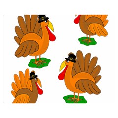 Thanksgiving Turkeys Double Sided Flano Blanket (medium)  by Valentinaart