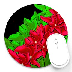 Xmas Red Flowers Round Mousepads by Valentinaart