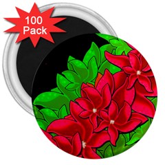 Xmas Red Flowers 3  Magnets (100 Pack) by Valentinaart