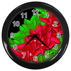 Xmas Red Flowers Wall Clocks (black) by Valentinaart