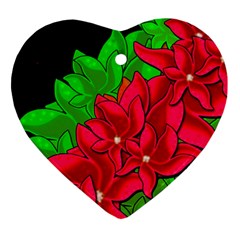 Xmas Red Flowers Heart Ornament (2 Sides) by Valentinaart