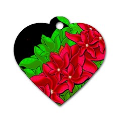 Xmas Red Flowers Dog Tag Heart (one Side) by Valentinaart