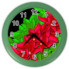 Xmas Red Flowers Color Wall Clocks by Valentinaart