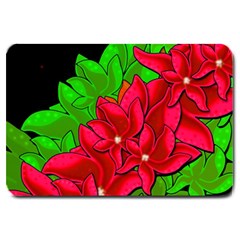 Xmas Red Flowers Large Doormat  by Valentinaart